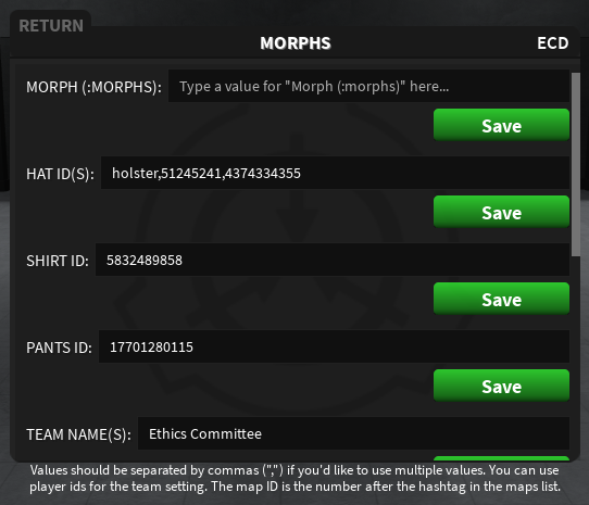Morph settings view